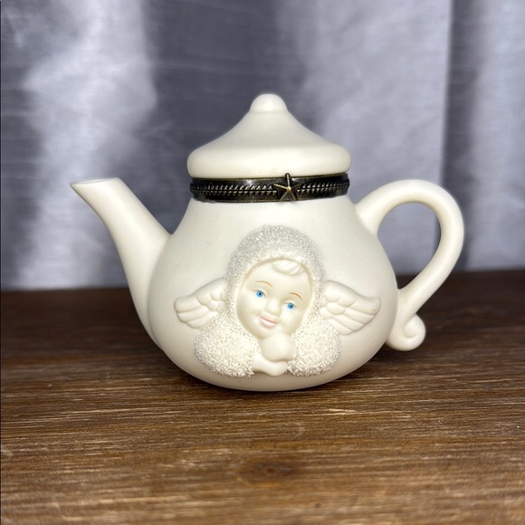 Dept 56 I’m A Little Teapot Bisque Porcelain Hinged Snowbaby Cherub Trinket Box - Picture 1 of 6
